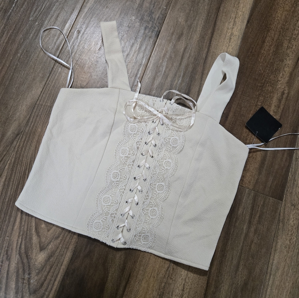 Cream Lace-Up Crop Top